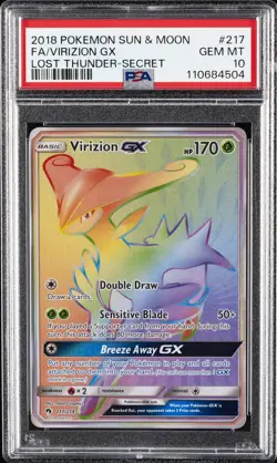 2018 POKEMON SUN & MOON LOST THUNDER SECRET #217 FULL ART/VIRIZION GX PSA 10 - Image 1
