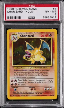 1999 POKEMON BASE SET UNLIMITED #4 CHARIZARD-HOLO PSA 8 - Image 1