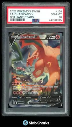2022 POKEMON SWORD & SHIELD BRILLIANT STARS #154/172 CHARIZARD V FULL ART PSA 10 - Image 1