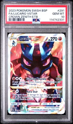 2023 POKEMON SWSH BLACK STAR PROMO #291 FULL ART/LUCARIO VSTAR PSA 10 - Image 1