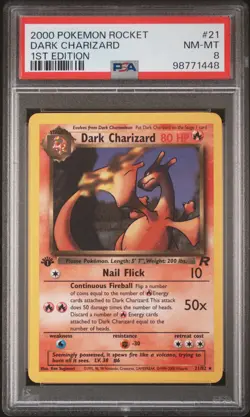 2000 POKEMON ROCKET 1ST EDITION #21 DARK CHARIZARD PSA 8 - Image 1