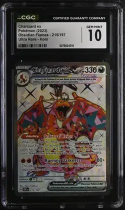 🔥🔥🔥 CGC 10 Charizard EX 215/197 Pokemon Obsidian Flames - Image 1