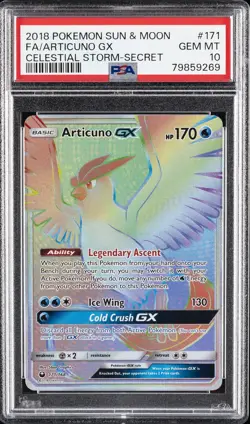 2018 POKEMON SUN & MOON CELESTIAL STORM SECRET #171 FULL ART/ARTICUNO GX PSA 10 - Image 1