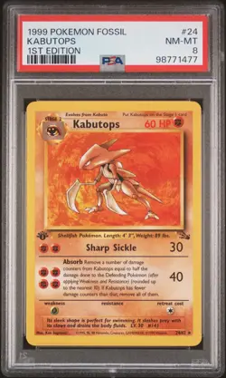 1999 POKEMON FOSSIL 1ST EDITION #24 KABUTOPS PSA 8 - Image 1