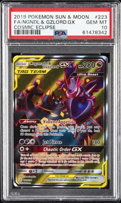 2019 POKEMON SUN & MOON COSMIC ECLIPSE FULL ART/NAGANADEL & GUZZLORD GX PSA 10 - Image 1