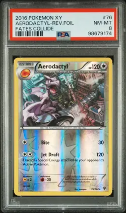 2016 POKEMON XY FATES COLLIDE #76 AERODACTYL-REVERSE FOIL PSA 8 - Image 1