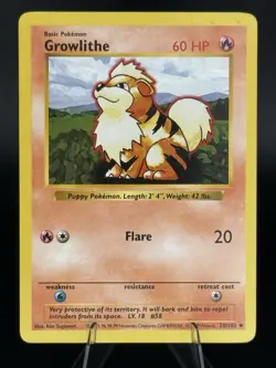 Pokemon TCG Growlithe Base Set, Shadowless Uncommon Card 28/102 LP/MP - Image 1