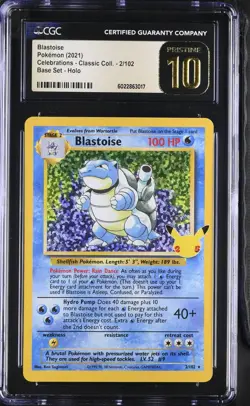 CGC PRISTINE 10 Blastoise Celebrations Classic Collection Pokemon Card 2/102 - Image 1