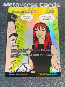 Magic MTG Unexpected Windfall 0029 Borderless Foil Marvel Spider-Man - Image 1