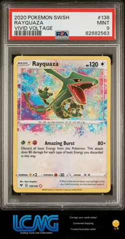 2020 Pokemon Sword & Shield Vivid Voltage #138 Rayquaza Amazing Rare PSA 9 D2P - Image 1