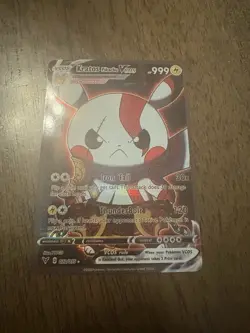 Kratos Pikachu VCOS Custom Pokemon Card Holo Cosplay Fan Art - Image 1