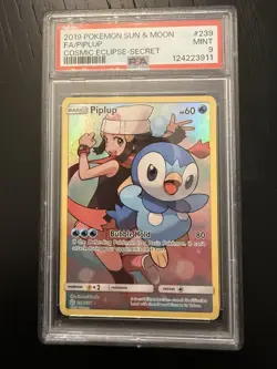 Pokemon TCG Piplup Holo Secret Rare Card Sun & Moon Cosmic Eclipse 239/236 PSA 9 - Image 1