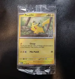 Pikachu (Holiday Calendar) 025/165 Cosmos Holo Promo Pokemon Card SEALED - Image 1