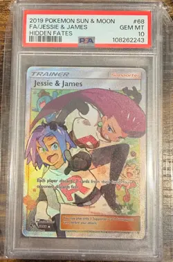 2019 Pokemon Sun & Moon Hidden Fates #68 Full Art/Jessie & James PSA 10 - Image 3