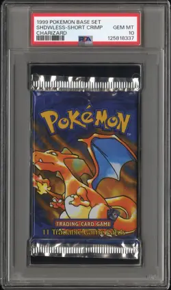 1999 POKEMON BASE SET PACK SHADOWLESS-SHORT CRIMP-CHARIZARD FOIL PSA 10 - Image 1