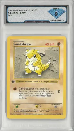 1999 Pokemon Base 1st Ed SANDSHREW #62/102 💎 DSG 9 Mint - Image 1