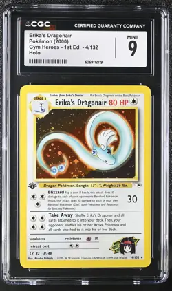 CGC 9 MINT Erika's Dragonair Gym Heroes 1st Edition 4/132 Holo Pokemon Card - Image 1