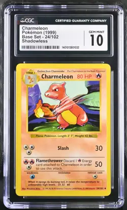 Pokemon Card Charmeleon 24/102 Shadowless Base Set 1999 CGC 10 PSA BGS - Image 1