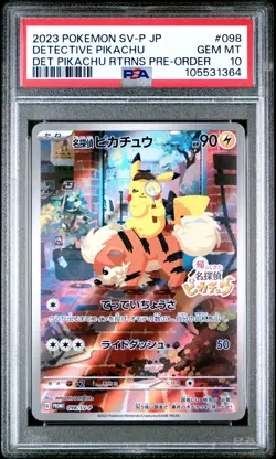 2023 POKEMON JAPANESE SV-P PROMO #098 DETECTIVE PIKACHU PSA 10 - Image 1