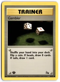 Pokemon 1st Edition Gambler Common Fossil 60/62 NM - Image 1