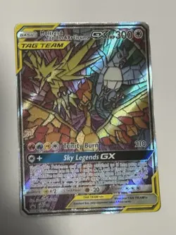Pokemon Moltres Zapdos Articuno GX SM210 Hidden Fates Stained Glass - Image 1
