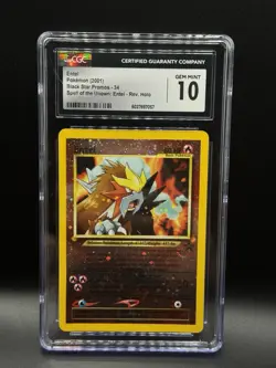 CGC 10 GEM MINT Entei 2001 Black Star Movie Promo 34 Reverse Holo Pokemon Card - Image 1