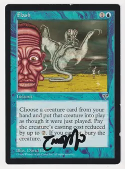 Signed Flash HP Mirage Artist David Ho 1996 WOTC MTG Magic Rare Blue Instant! - Image 1