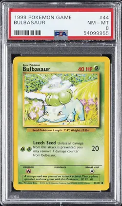 1999 POKEMON BASE SET UNLIMITED #44 BULBASAUR PSA 8 - Image 1