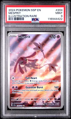 2024 POKEMON SSP EN-SURGING SPARKS ILLUSTRATION RARE #204 MESPRIT PSA 9 - Image 1