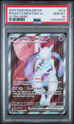 2025 POKEMON DRI EN-DESTINED RIVALS ULTRA RARE TEAM ROCKET'S MEWTWO EX PSA 10 - Image 1