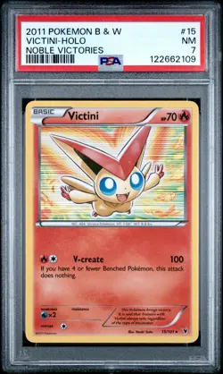 2011 POKEMON B&W NOBLE VICTORIES #15 VICTINI-HOLO PSA 7 - Image 1