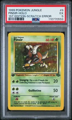 1999 POKEMON JUNGLE 1ST ED-SCRATCH ERR #9 PINSIR-HOLO PSA 5 - Image 1