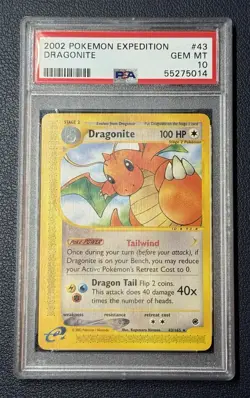2002 Pokemon Expedition Dragonite 43/165 Non Holo Black Star Rare PSA 10 LOW POP - Image 1