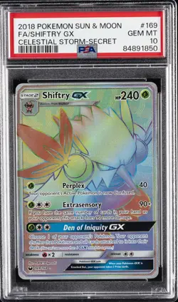 2018 POKEMON SUN & MOON CELESTIAL STORM SECRET #169 FULL ART/SHIFTRY GX PSA 10 - Image 1