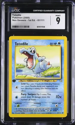 CGC 9 MINT Totodile 1st Edition Neo Genesis Pokemon Card #81 - Image 1