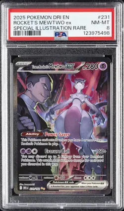 2025 POKEMON DRI SPECIAL ILLUSTRATION RARE #231 TEAM ROCKET'S MEWTWO EX PSA 8 - Image 1