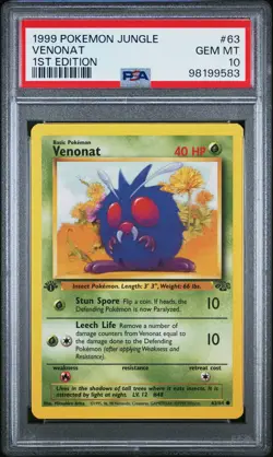 1999 POKEMON JUNGLE 1ST ED #63 VENONAT PSA 10 - Image 1