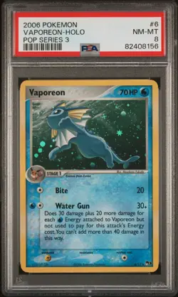 2006 Pokemon Vaporeon Holo Pop Series 3 6/17 PSA 8 Holo NM-MT - Image 1
