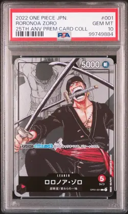 2022 ONE PIECE JPN 25TH ANV PREM CARD COLL #001 RORONOA ZORO PSA 10 - Image 1