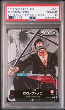 2022 ONE PIECE JPN 25TH ANV PREM CARD COLL #001 RORONOA ZORO PSA 10 - Image 1