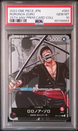 2022 ONE PIECE JPN 25TH ANV PREM CARD COLL #001 RORONOA ZORO PSA 10 - Image 1