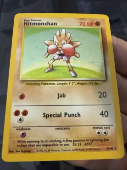 Pokemon Card Hitmonchan 7/102 Base Set Rare Holo Pokemon Card WOTC 1999 LP A137 - Image 1