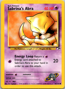 Pokemon TCG Gym Heroes Unlimited Common Card - Sabrina's Abra 91/132 LP - NM - Image 1