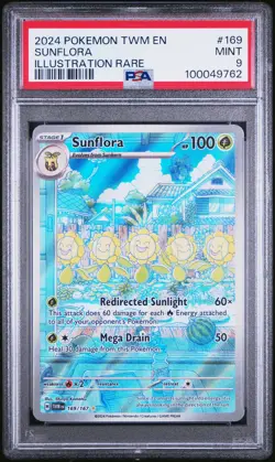 2024 POKEMON TWM EN-TWILIGHT MASQUERADE ILLUSTRATION RARE #169 SUNFLORA PSA 9 - Image 1