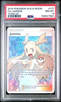 2019 POKEMON SUN & MOON TEAM UP #177 FULL ART/JASMINE PSA 8 - Image 1