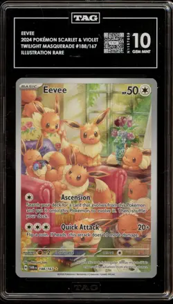 Pokemon Eevee Twilight Masquerade Illustration Rare #188 TAG 10 Gem Mint - Image 1
