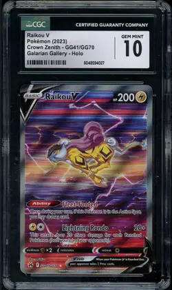 CGC 10 GEM MINT Raikou V GG41/GG70 Alt Art Crown Zenith 2023 Pokemon - Image 1