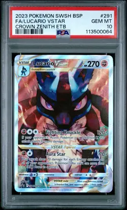 2023 POKEMON SWSH BLACK STAR PROMO #291 FULL ART/LUCARIO VSTAR PSA 10 - Image 1