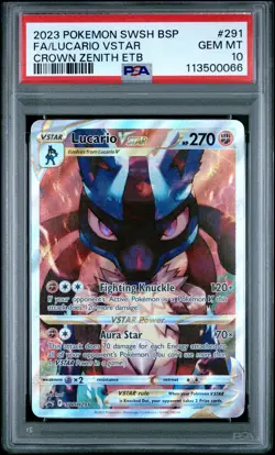 2023 POKEMON SWSH BLACK STAR PROMO #291 FULL ART/LUCARIO VSTAR PSA 10 - Image 1