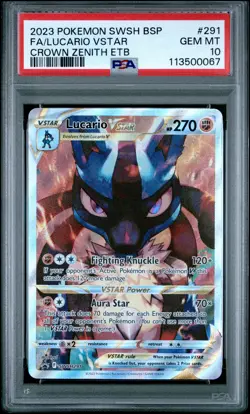 2023 POKEMON SWSH BLACK STAR PROMO #291 FULL ART/LUCARIO VSTAR PSA 10 - Image 1